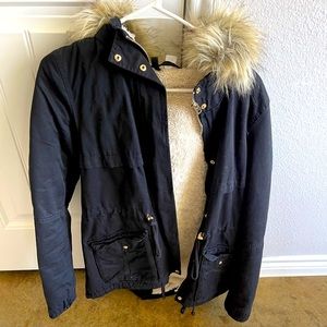H&M faux fur hooded jacket size 8